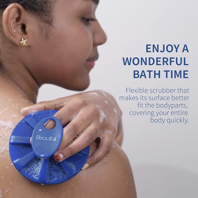 Silicone Body Scrubber, BEAUTAIL Shower Bath Scrubber, More Hygienic Than Traditional Loofah, Lather Nicely, Long Lasting, Gentle Exfoliating Brush for Women Men Baby Sensitive Skin, 1 Pack, Blue