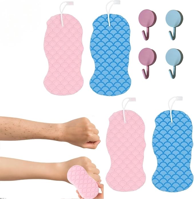 Magic Exfoliating Bath Sponge - 3D Exfoliating Bath Sponge for Dead Skin Removal, Skin-Friendly Exfoliator Also a Gentle Bath Sponge for Baby, for Adults, Kids & Pregnant Women (2Blue+2pink)