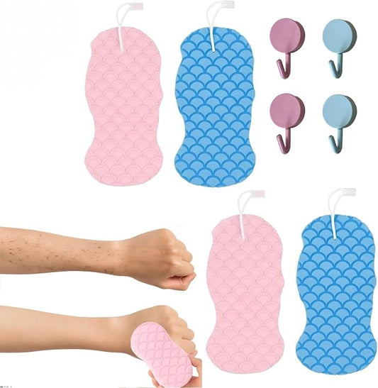 Magic Exfoliating Bath Sponge - 3D Exfoliating Bath Sponge for Dead Skin Removal, Skin-Friendly Exfoliator Also a Gentle Bath Sponge for Baby, for Adults, Kids & Pregnant Women (2Blue+2pink)