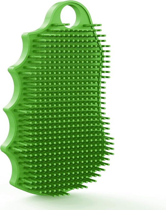 Silicone Body Scrubber Silver-Infused Dual-Sided 3-in-1 for Shower, Body Cleaning+Massage+Exfoliator Body Brush Buffer for Men and Women, Silicone Loofah, Non-Slip Handle (Green)