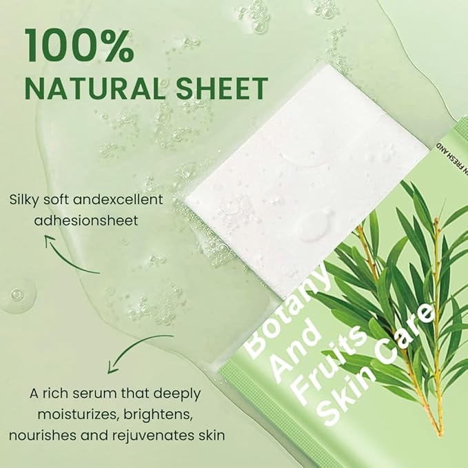 6 PCS Real Nature Tea Tree Hydrating Nature Face Masks Skincare, Hyaluronic Acid, Vitamin C and E, Chamomile, Korean Beauty Essence Facial Paper Sheet Mask for Skin Care Moisturizing