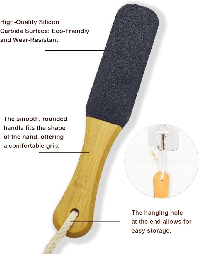 Pumice Stone Foot File, 2 Pack Wooden Pedicure Foot Scrubber Remover for Heels, Elbows, Hands in Shower, Professional Foot Rasp for Wet and Dry Feet, Foot Care Tools for Women Men（Black and White）