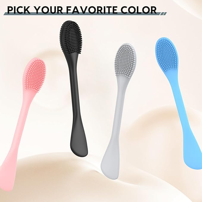 Silicone Facial Cleansing Brush - 2PC Double Ended Exfoliator for Deep Pore Cleaning, Blackhead Removal & Makeup Application - Soft, Hygienic & Waterproof Face Scrubber Massager（Pink + Blue）