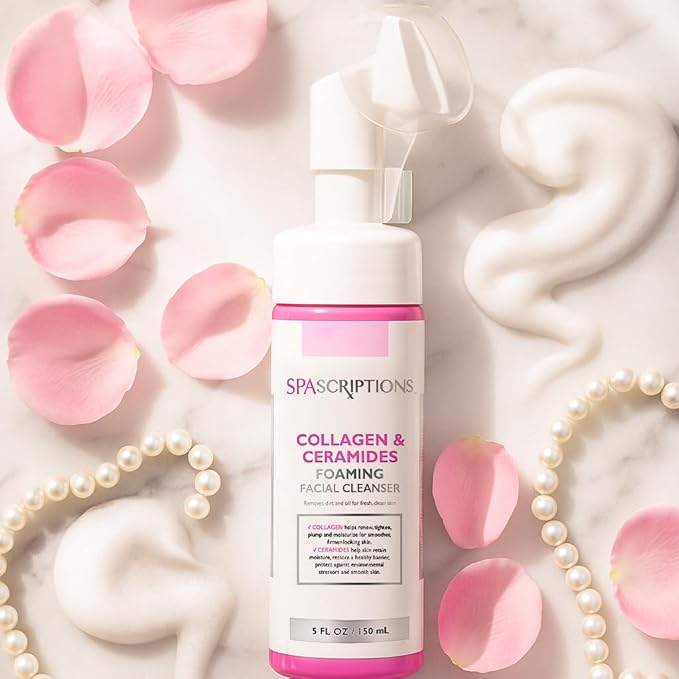 SpaScriptions Collagen & Ceramides Foaming Facial Cleanser, pH Balanced, Non Comedogenic, Paraben Free, For All Skin Types, 5 fl oz / 150 mL