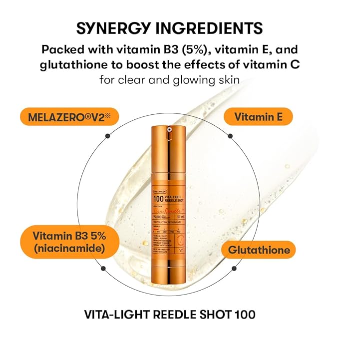 VT COSMETICS Vita-Light Reedle Shot 100 Serum with Vitamin C Capsules & Vitamin E Microneedling Formula, Korean Skin Booster, 1.69 fl oz(50ml)