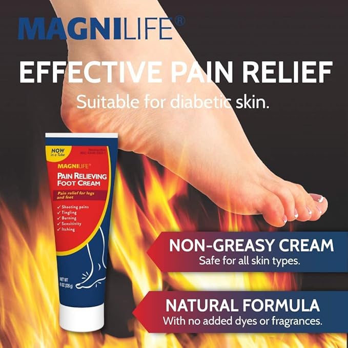 MagniLife Pain Relieving Foot Cream, 4 oz Tube, Soothing Relief for Soreness, Pain, Burning, Tingling, Itching or Sensitivity in Feet & Legs, Moisturizing & Hydrating Foot Cream, No Petroleum