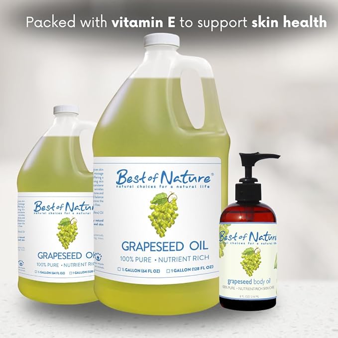Best of Nature 100% Pure Grapeseed Oil - Unscented, Lightweight, Non-Greasy Moisturizer for Hair, Skin, Face & Aromatherapy, Carrier Oil for Essential Oils, 5 Gallon Pail (640 fl oz)
