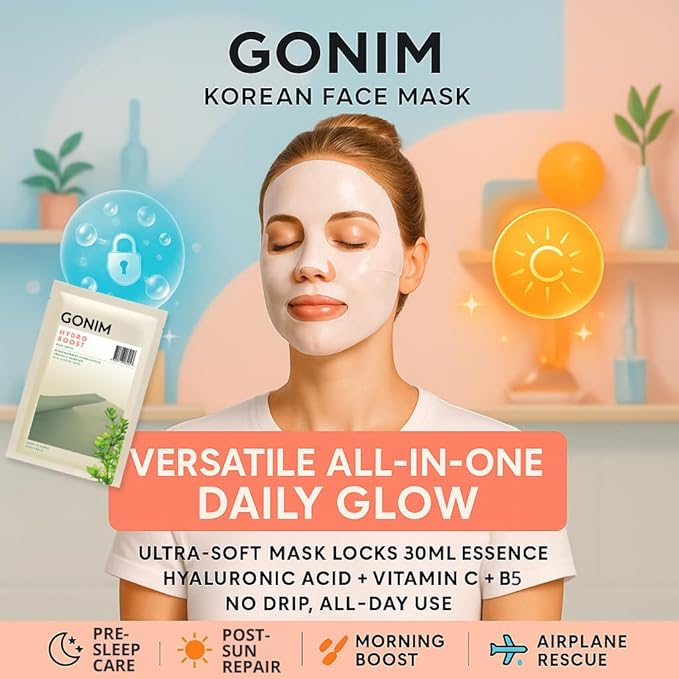 GONIM Face Mask Korean Skin Care with Hyaluronic Acid Serum & Collagen Activation, Hydrating Face Masks Skincare with Vitamin C, Moisturizing Sheet Mask for All Skin, Korean Face Mask 15 Sheets