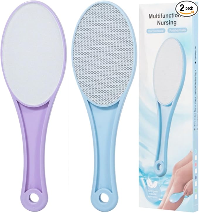 Nano Glass Foot File Callus Remover, 2 Pcs Hard and Dead Skin Remover for Feet, Double Sided Foot Scrubber Pedicure Tool, Hair Eraser for Softer & Smoother Feet Hands, Blue Purple Random Glass