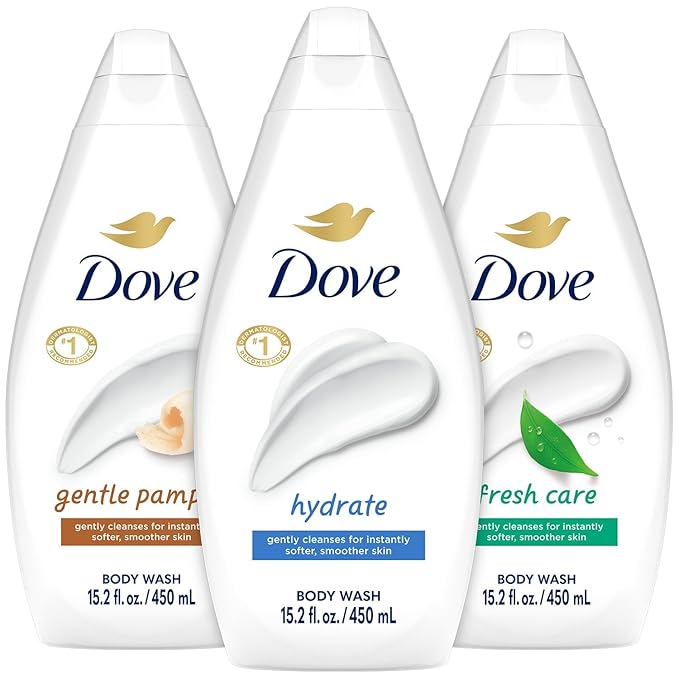 Dove Body Wash Variety 3-Pack – Hydrate, Fresh Care, and Gentle Pamper, 15.22 Oz Ea