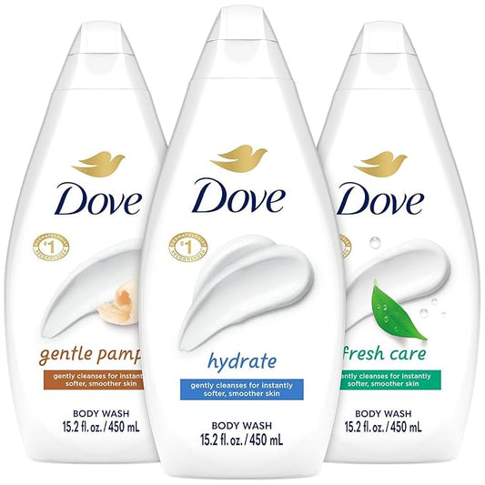 Dove Body Wash Variety 3-Pack – Hydrate, Fresh Care, and Gentle Pamper, 15.22 Oz Ea
