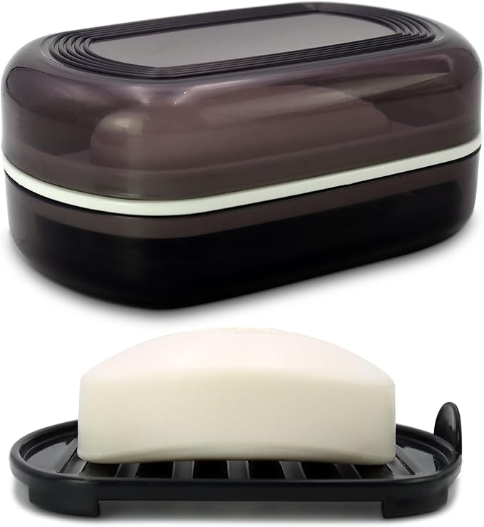 Travel Soap Container, Bar Soap Holder, Portable Soap Case, Soap Dish with Lid for Traveling, Camping, Gym, Bathroom (Black Style-1)