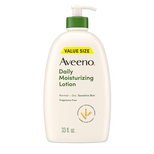 Aveeno Daily Moisturizing Body Lotion, Fragrance-Free Light & Creamy Lotion for Dry, Sensitive Skin With Prebiotic Oat Nourishes & Strengthens Skin's Moisture Barrier, Value Size, 33 fl oz