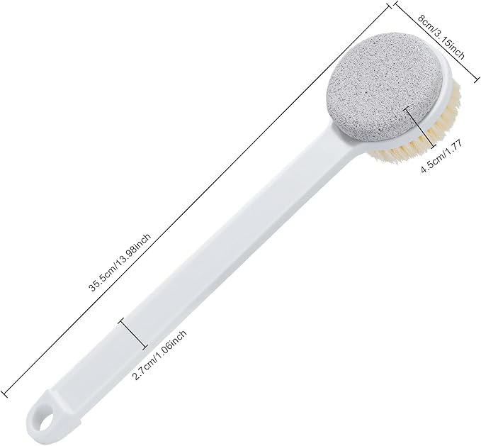 Pumice Stone for Feet and Shower Brush with Long Handle, 3Pcs Hard Skin Callus Remover, 2 in 1 Foot Scrubber Brush, Back Scrubber Body Brush for Shower Deep Cleansing and Exfoliating, Straight