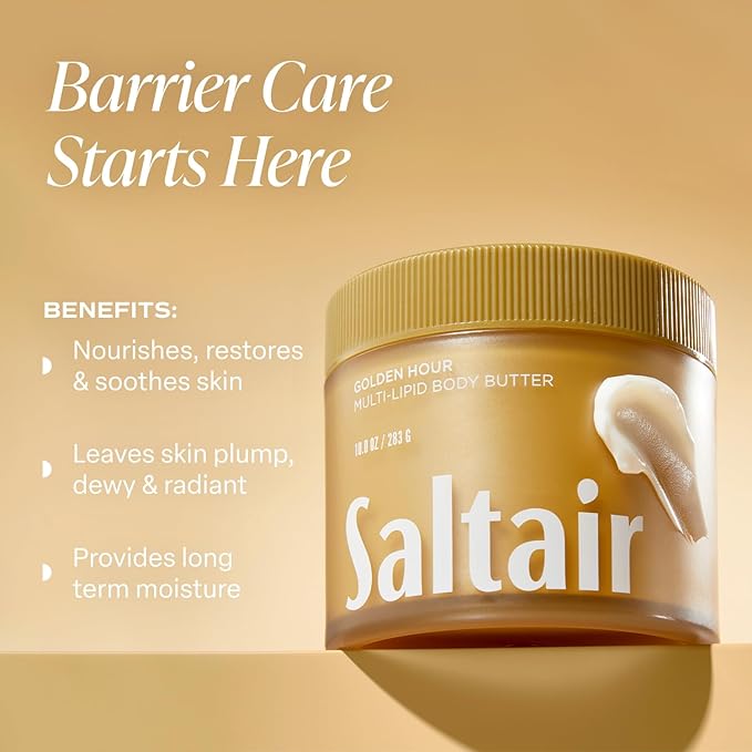Saltair Multi-Lipid Body Butter - Rich, Nourishing Hydrating Body Cream with Ceramide Complex, Coconut Oil, Shea Butter, and Sea Buckthorn. Moisturizing Dry Skin Care. 10oz Jar - Golden Hour