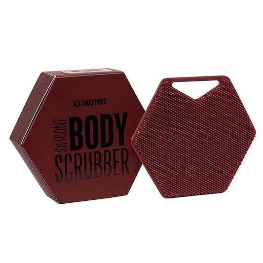 TOOLETRIES Body Scrubber - Silicone Exfoliating Scrubber - Bathroom & Shower Accessories for Men, Travel Essentials for Men - Durable & Long Lasting Body Wash Scrubber - Burgundy