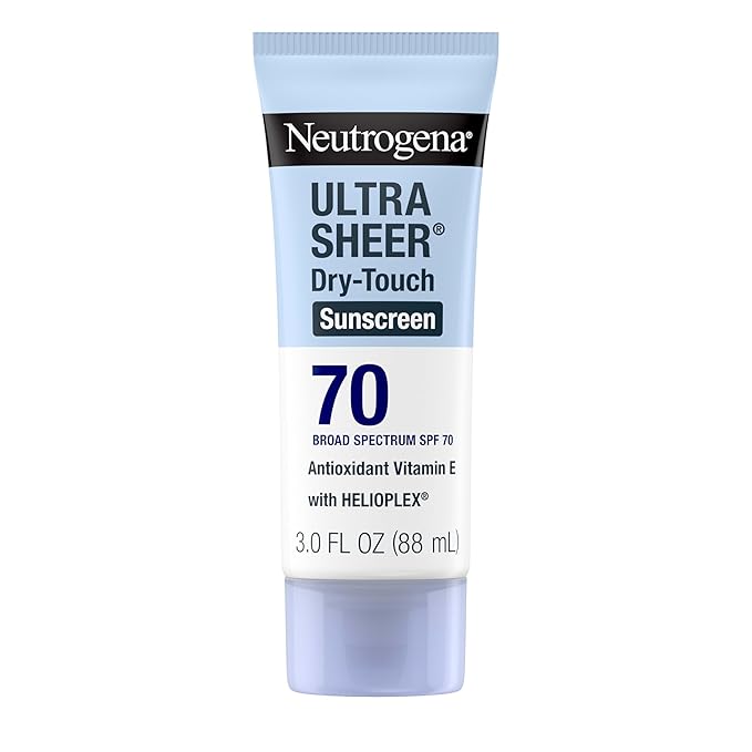 Neutrogena Ultra Sheer Dry-Touch Sunscreen Lotion SPF 70, Broad Spectrum, Water Resistant 80 Min, Oil-Free, Oxybenzone-Free, Non-Comedogenic, Matte Finish, Body Sunscreen, Travel Size 3 Fl Oz