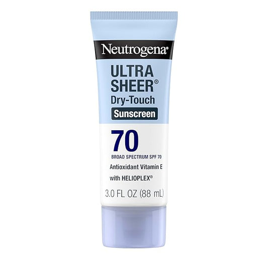 Neutrogena Ultra Sheer Dry-Touch Sunscreen Lotion SPF 70, Broad Spectrum, Water Resistant 80 Min, Oil-Free, Oxybenzone-Free, Non-Comedogenic, Matte Finish, Body Sunscreen, Travel Size 3 Fl Oz