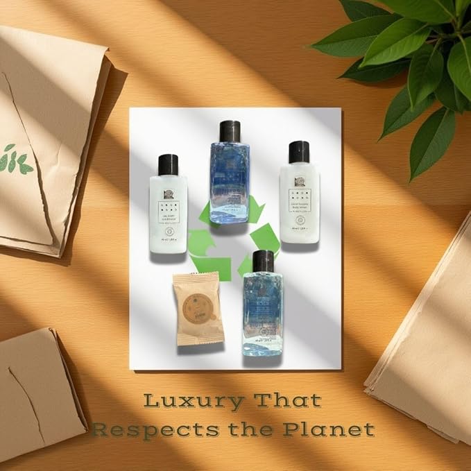 Victor & N-Recycled Guest Amenities Set, 150-Piece Travel-Size Toiletries Bundle with Shampoo, Conditioner, Shower Gel, Lotion & Soap for Guest-Ready Homes and Vacation Rentals