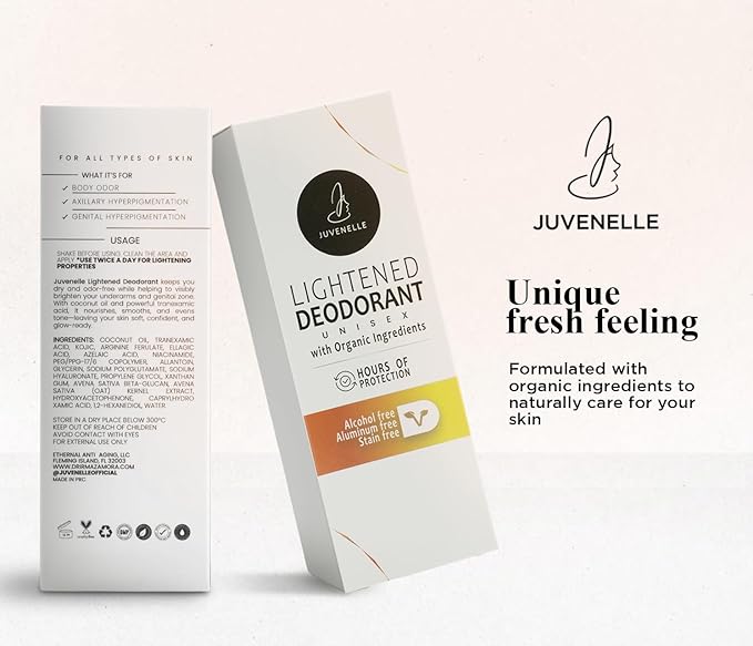 Lightened Natural Deodorant for Women & Men - Aluminum Free, Organic Ingredients, Skin-Brightening Formula - 24-Hour Odor Protection, Unisex, Alcohol-Free (75ml Roll-On)
