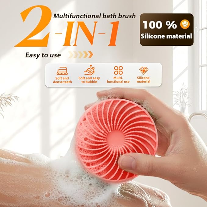 2 in 1 Silicone Body Scrubber & Scalp Scrubber, 2026 Upgrade Handheld Shower Scrubber for Body and Head, Cleansing Skin Brush Gentle Exfoliating and Stress Relax Hair Growth (Green & Red)