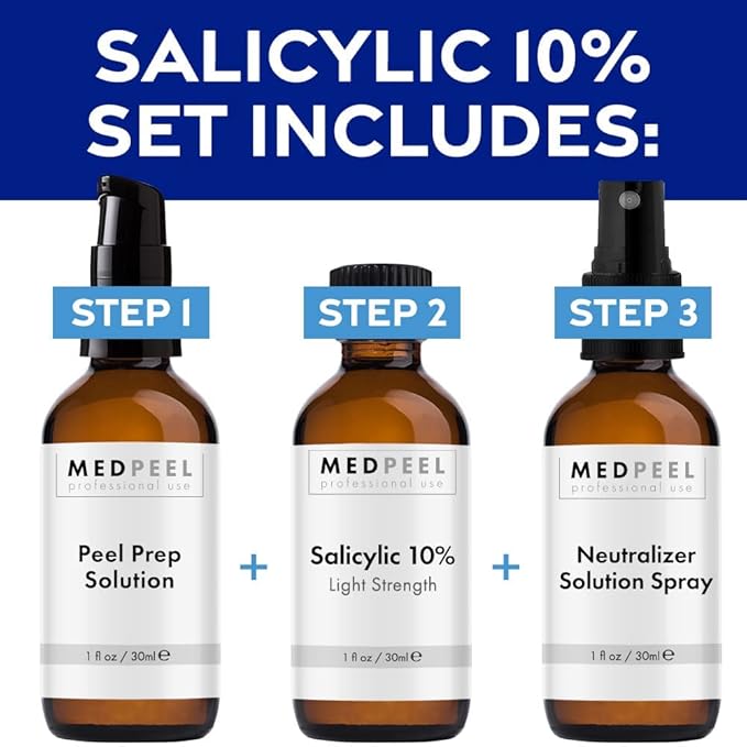 MedPeel Salicylic Acid 10% Essential Peel Kit, Includes Peel, Prep, Neutralizer, Light Strength Professional Grade Chemical Face Peel, Perfect for Beginners and to Exfoliate Skin, 1oz/30ml (Kit of 3)
