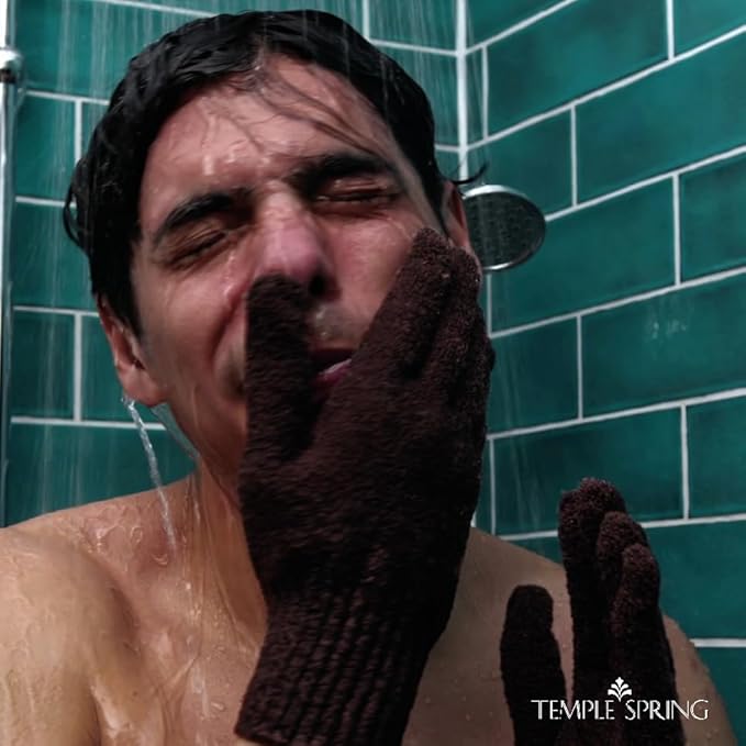 Temple Spring Exfoliating Glove, Rayon Bamboo Exfoliating Body Scrubber, Loofah Washcloth, Exfoliate Loofa Shower Scrubber, Body Exfoliator Scrub, Shower Loofah Bath Sponge - Coffee XL