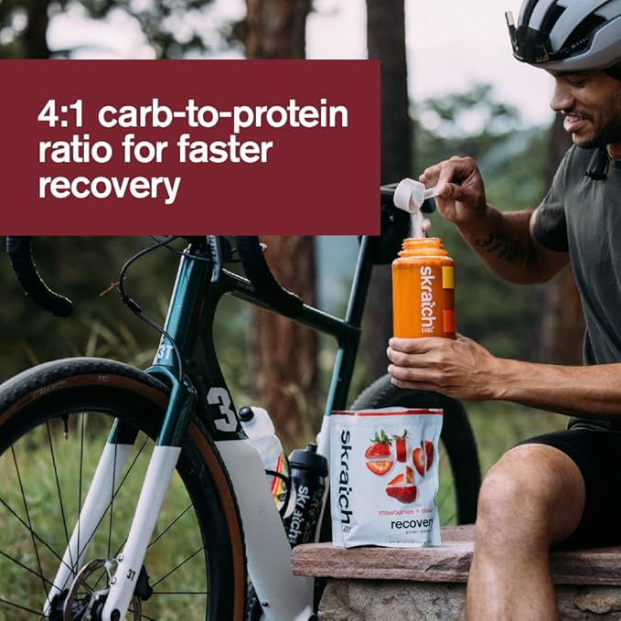 SKRATCH LABS Recovery- Sport Drink Mix | Complete Milk Protein with Carbs, Electrolytes, and Probiotics | Post Workout Powder | Strawberries + Cream