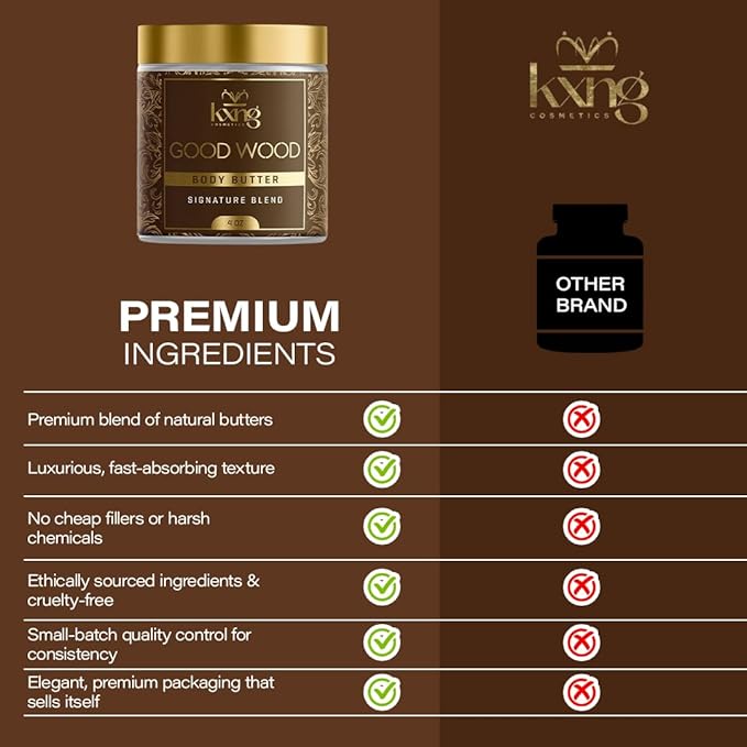 KXNG Cosmetics Organic Shea Body Butter Cream – 4oz | Mens Body Butter for Black Men & Women with Shea, Cocoa, Mango & Coconut Oil | Deep Moisturizing Cream for Dry Skin, Hands & Feet – Good Wood