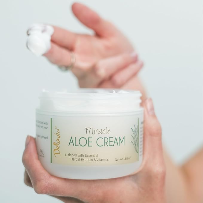 Deluvia Miracle Aloe Cream | Face & Body Moisturizer with Vitamin E & Organic Aloe Vera | Hydrating, Soothing for Dry Skin | Psoriasis, Eczema - 2 oz Compact Travel Size