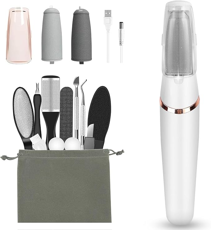 Electric Callus Removers for Feet, Haootadiy Electric Foot Callus Remover Pedicure Kits Rechargeable with12 in 1, Removes Dry Skin for Smoother Feet, Foot Care for Dead Skin Ideal Gift (White)