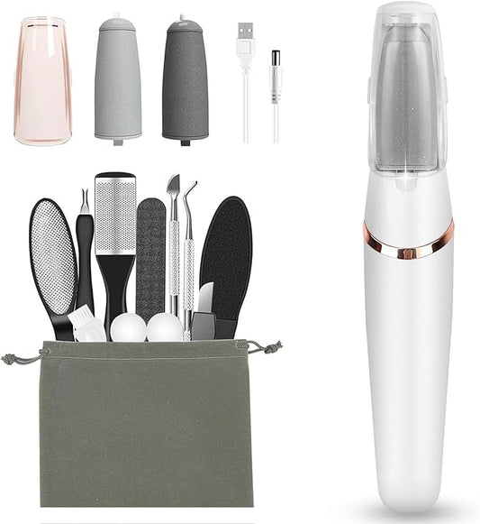 Electric Callus Removers for Feet, Haootadiy Electric Foot Callus Remover Pedicure Kits Rechargeable with12 in 1, Removes Dry Skin for Smoother Feet, Foot Care for Dead Skin Ideal Gift (White)