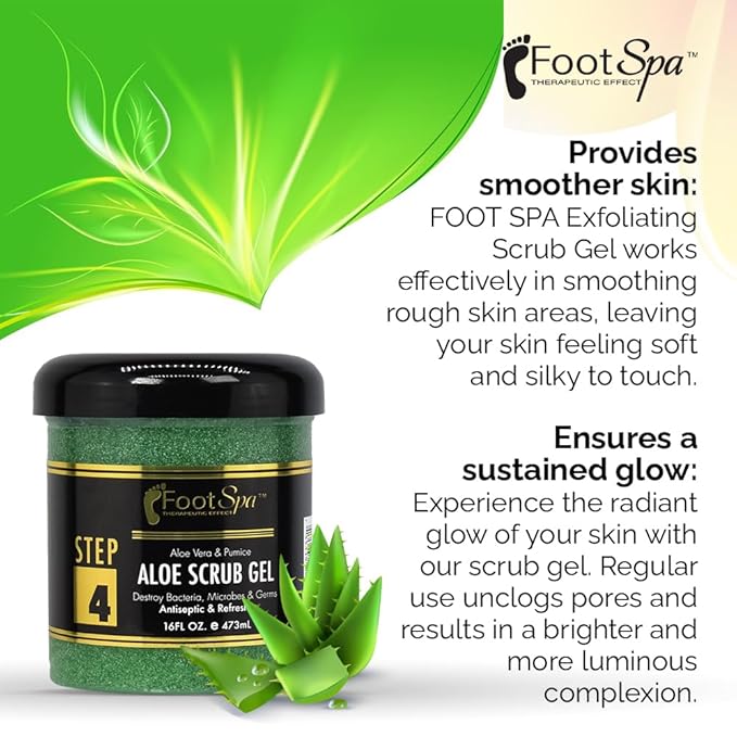 FOOT SPA - Exfoliating Scrub Gel, 16 Oz - Manicure, Pedicure and Body Exfoliator Infused with Aloe Vera and Salicylic Acid - Glow, Polish, Smooth and Moisture Skin - Body, Hand and Foot