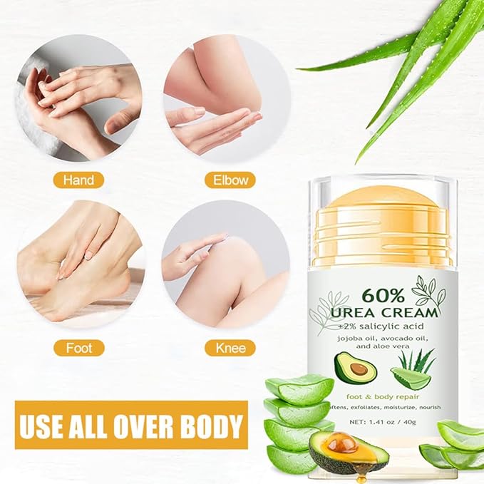 60% Urea Cream Stick plus 2% Salicylic Acid for Feet Maximum Strength - Foot & Hand Repair Balm for Extremely Dry Skin, Moisturizes Cracked Heels, Knee, Elbow and Hand, Callus Remover & Skin Soften