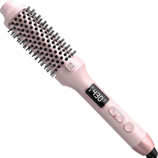 Nimmu Thermal Brush for Blowout Look, 1.5 inch Heated Round Brush, Curling Iron with 10 Temperature Control, Hot Styler Dual Voltage for Travel, Pink