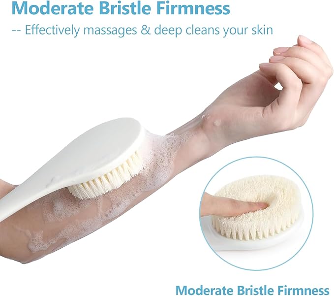 17-Inch Back Scrubber for Shower, Anti-Slip Exfoliating Body Brush for Bath, Gentle Back Brush for Shower for Men, and Women, Cleaning Skin for Smooth, Glowing Skin (White)