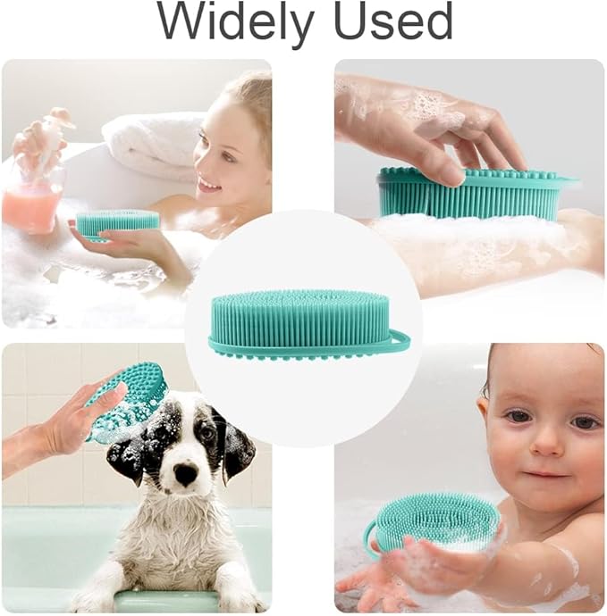 Soft Silicone Body Scrubber 2 PCS Silicone Body Shower, Silicone Loofah 2 in 1 Bath and Shampoo Brush, Body Scrubber Shower Cleaning Exfoliating Use for Sensitive Skin, Lather Well(Black and Green)