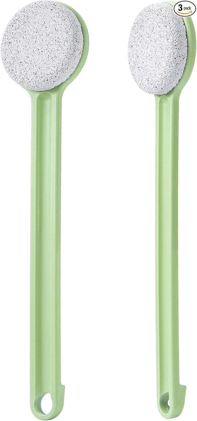 Pumice Stone for Feet with Long Handle 14", Hard Skin Callus Remover, Scrubber and Exfoliator for Dead Dry Skin, Softer & Smoother Feet, Pedicure Tool (Straight) Green