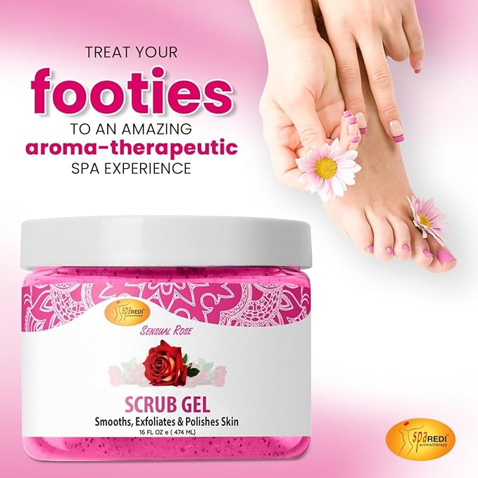 SPA REDI – Exfoliating Scrub Pumice Gel, Sensual Rose, 16 oz - Manicure, Pedicure and Body Exfoliator Infused with Hyaluronic Acid, Amino Acids, Panthenol and Comfrey Extract