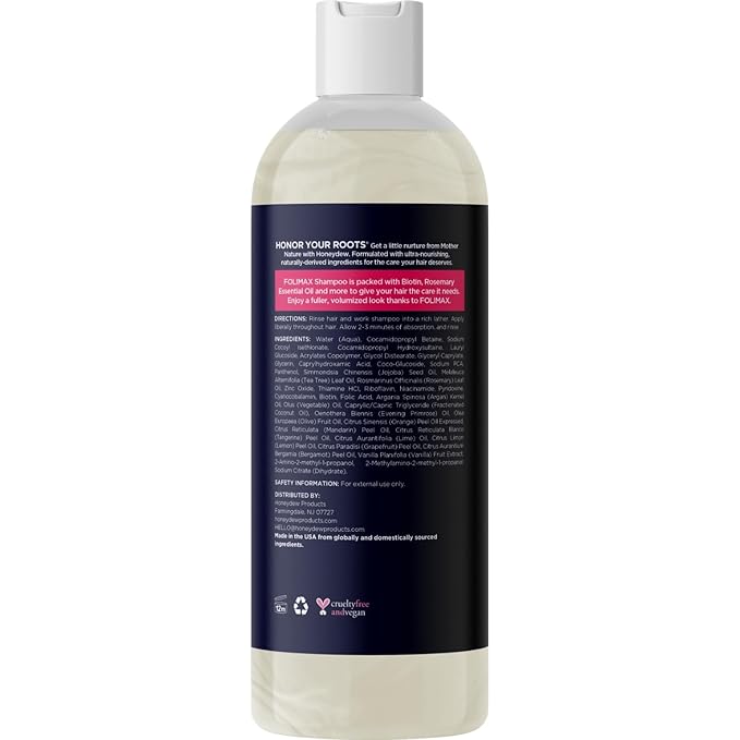Folimax Biotin Shampoo for Thinning Hair - Volumizing Biotin Shampoo for Men & Women's Fine and Thin Hair with Zinc & Rosemary Oil - Color Safe Vegan Sulfate Silicone & Paraben Free (Citrus Scent)