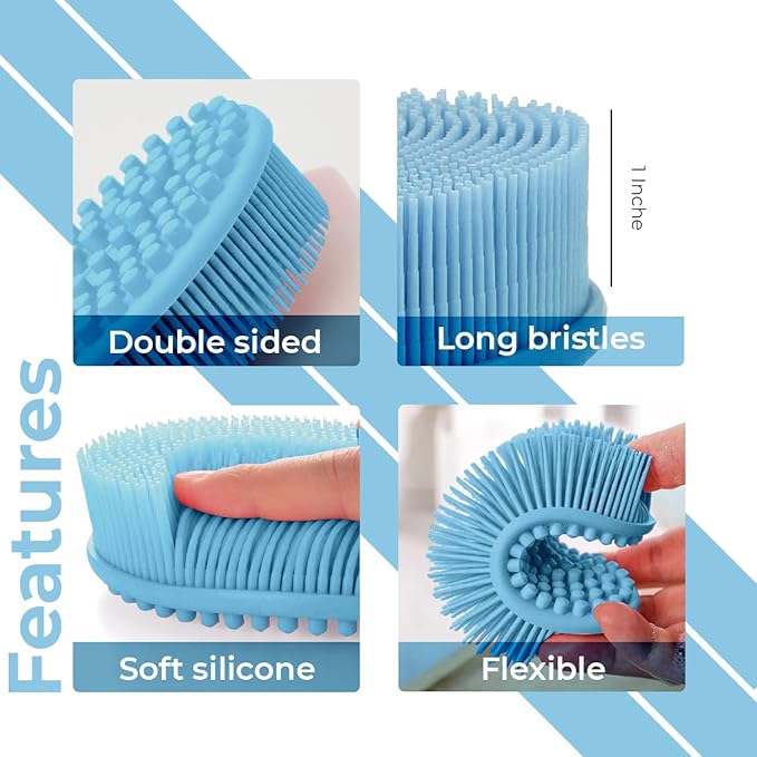 Silicone Body Scrubber - Dual-Sided for Scrubbing & Massaging, Exfoliating Body Scrubber Loofah for Women (Blue)