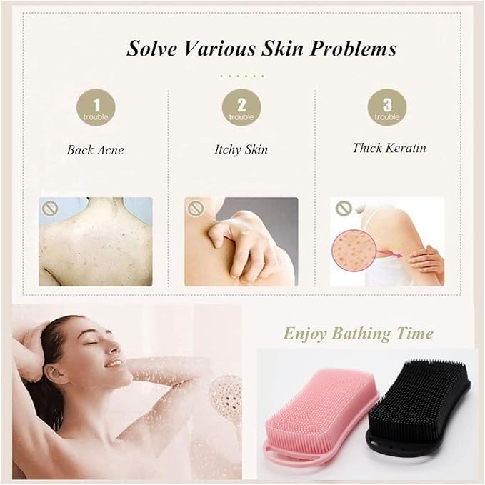 2Pack Dual Sided Silicone Body Scrubber for Exfoliating, Shower&Scalp Massage, 2 in 1 Bath&Shampoo Brush,Soft Body Exfoliator Silicone Loofah Shower Scrubber Brush for All Kinds of Skin