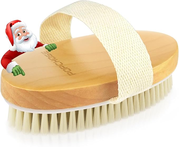 POPCHOSE Dry Brushing Body Brush, Natural Bristle Dry Skin Exfoliating Brush Body Scrub for Flawless Skin, Cellulite Reduction, Lymphatic Drainage and Blood Circulation Improvement