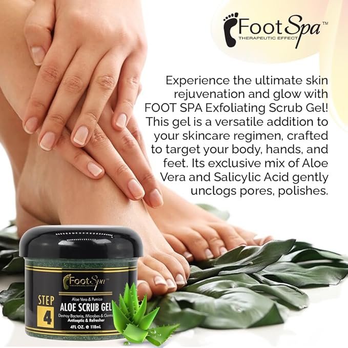 FOOT SPA - Exfoliating Scrub Gel, 4 Oz - Manicure, Pedicure and Body Exfoliator Infused with Aloe Vera and Salicylic Acid - Glow, Polish, Smooth and Moisture Skin - Body, Hand and Foot
