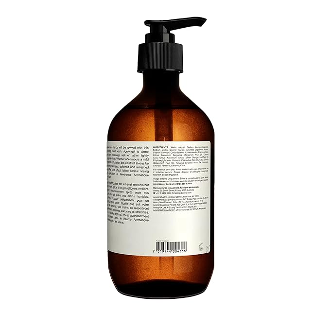 Aesop Reverence Aromatique Hand Wash | Woody, Earthy, Smoky | Gentle Exfoliating Cleanser For Renewed Skin | 500mL / 16.9 oz