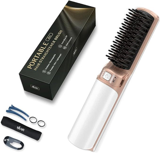 Hot Hair Straightener Brush,Portable Mini Cordless Hair Straightener with Travel Size USB Rechargeable 6400MAH,2 in 1 Hot Comb Hair Straightener for Women & Men with Short Hair(White)