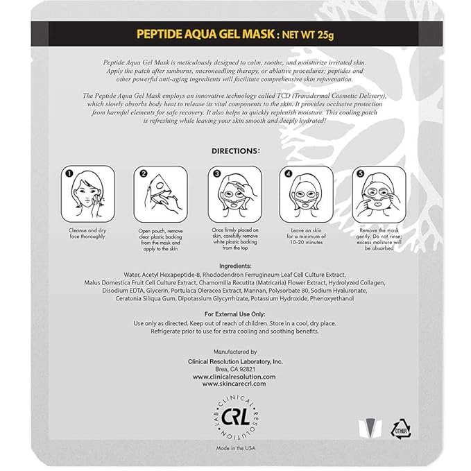 Clinical Resolution CRL Peptide Aqua Gel Mask 5 Pack, Instant Hydration, Soothing, Cooling, Healing, Post-Treatment, Post Microneedling, Reduce Redness and Stinging Feeling