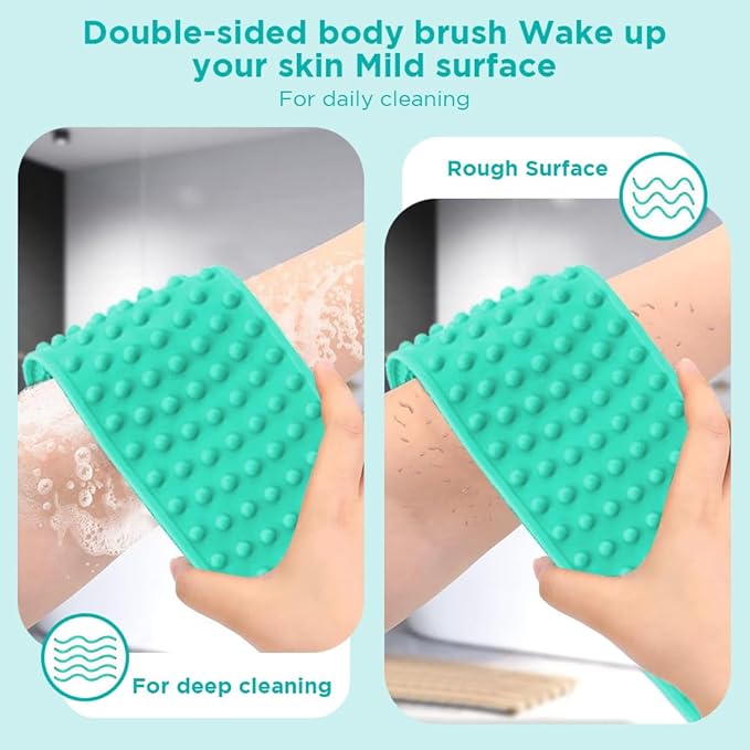 Silicone Body and Foot Cleaning Brush Set- Shower Foot Scrubber,Easy Feet Cleaning Brush,with Soft Silicone Bristles and Non-Slip Suction Cups