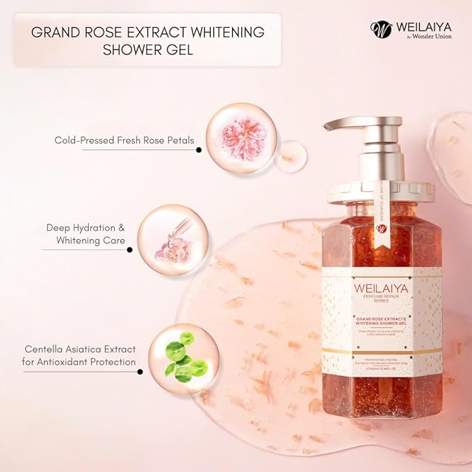 Weilaiya Damask Grand Rose Extract Shower Gel – 450mL / 15.2 fl oz – Moisturizing Body Wash with Natural Rose Essence – Gentle, Hydrating, Aromatherapy Cleanser for All Skin Types