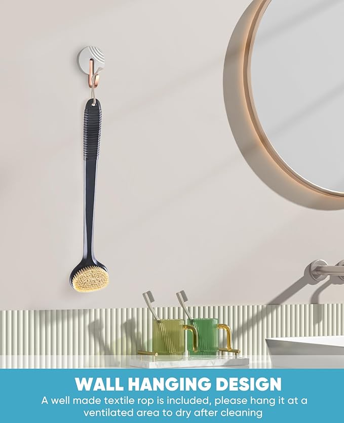 Back Scrubber for Shower with 17" Long Handle, Non-Slip Grip Dry Brushing Body Brush, Natural Boar Bristles Shower Brush for Lymphatic Drainage, Back Brush for Shower Men & Women – Boar Bristles